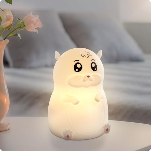 ANSMANN Nachtlicht Kinder, Tier Lampe, Hamster aus Silikon, wiederaufladbar, dimmbar, verschiedenfarbig,Geburtstagsgeschenk für Jungen & Mädchen