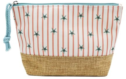 PONETTE - Neceser de Mujer Sunnny – Bolsa de Aseo para Playa, Piscina, Viaje, Gimnasio y Uso Diario – Gran Capacidad, Ligero y Plegable – Diseño a Rayas de Estilo Mediterráneo – Marca Española