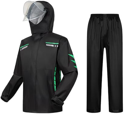 Ynport Crefreak Traje de lluvia para Hombre Chaqueta Impermeable para lluvia al Aire Libre Chaqueta de lluvia con Capucha y Conjunto de Pantalones Chaqueta de lluvia a Prueba de Viento,Verde,XL