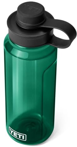 YETI Yonder Water Bottle with Leakproof Tether Cap, Lightweight and BPA-Free, Black Forest Green, 34 oz (1 L)