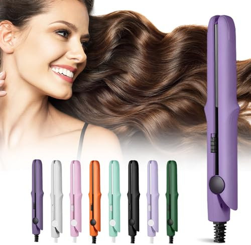 Mini Glätteisen Locken und Glätten, 2025 Neu Doppelzweck Glätteisen mit Heißschutzgehäuse, 17cm Mini Dual-Purpose Curling Iron Antistatische Klein Haarglätter für Haare (Lila)