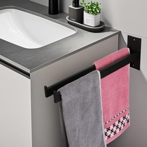 Wusboo Porte Serviette Salle De Bain sans Percage, Adhesif Double Porte Serviette Acier Inoxydable Mural, Fixation Adhésive ou à Vis, Barre Antichute pour Salle de Bain, Chambre et Cuisine