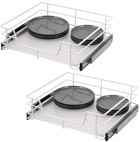 bremermann Juego de 2 cajones telescópicos de 60 cm con estante, cajón de cocina para reequipar, extensión completa con rieles telescópicos, ideal para cocina, baño y dormitorio, de metal (blanco)