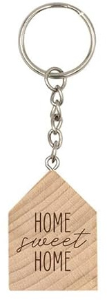 Schlüsselanhänger Home sweet home: aus Holz mit Metallkette mit hochwertiger Gravur aus Holz für Schlüssel-bund oder Taschen-anhänger, als Geschenk oder für sich selbst