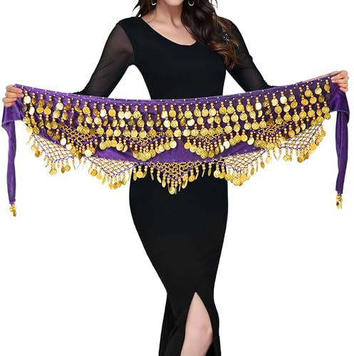 MUNAFIE Women's Belly Dance Hip Scarf Jingling The Coins Belt Wrap Skirt for Festival Outfit