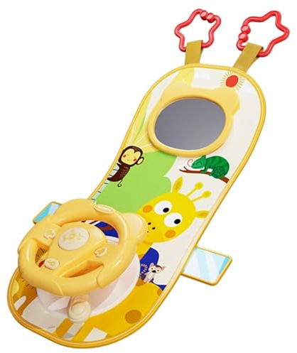 Odoukey Rear Facing Car Seat Toys 360° Rotation Baby Steering Wheel Toy with Mirror, Music, Lights and Driving Sounds, for 12 Months+ Kids Steering Wheel for Car Backseat
