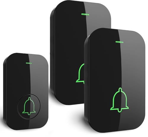 XUNIVERS Timbre inalámbrico, botón de timbre, timbre de puerta impermeable IP55 con 2 receptores enchufables, volumen ajustable, 5 niveles de volumen, 60 melodías, alcance de funcionamiento de 400 m