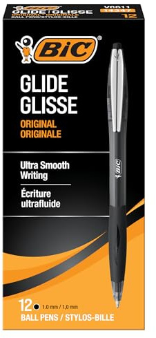 BIC Glide Black Retractable Ballpoint Pens, Medium Point (1.0mm), 12-Count Pack, Ultra Smooth Writing Black Pens