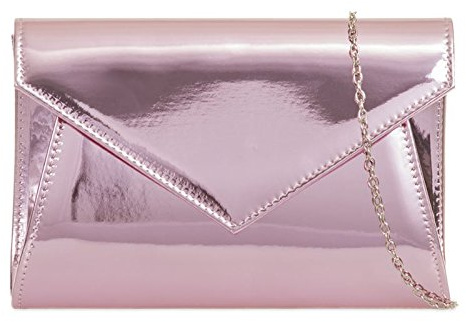 SwankySwans Lenny Metallic Envelope Patent Leather Womens Party Prom Wedding Ladies Clutch Bag - Pink One Size