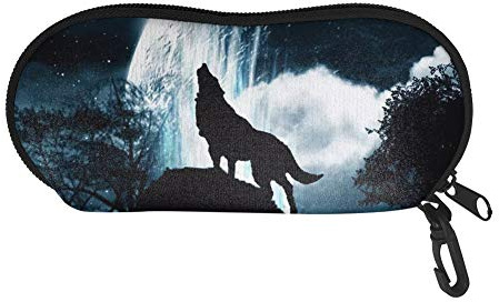 Showudesigns Eyeglasses Cases for Men,Cool Wolf Print Soft Glasses Bag Pouch Zipper Protective Sunglasses Travel Case with Belt Clip for Boys Kids School Organizer
