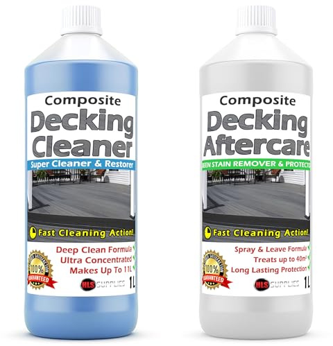 HLS Supplies 2L Composite Plastic Decking Cleaner and Reviver & Aftercare Pack - Deck Algae and Mould Remover - Removes Dirt, Grime and Bird Droppings