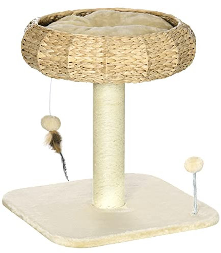 PawHut 51cm Cat Activity Center - Tower w/ Cattail Bed, Toy Ball, Scratching Post - Beige