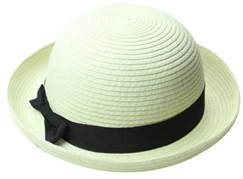 STOBOK Women S Dome Sun Hat Wide Brim Bowknot Roll-up Straw Beach Hat Summer Foldable Straw for Outdoor Party and Travel White