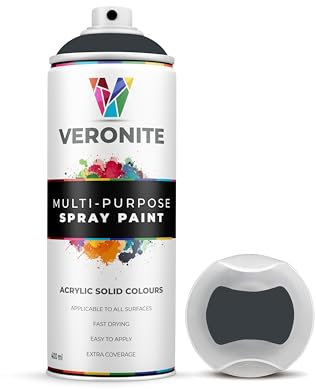 Veronite® Matt Anthracite Grey Spray Paint 400 ml | Single Pack | Multi-Purpose | Wood, Metal, Plastic, Primer, Radiator, Furniture, Auto, Fabric | Excellent Coverage & Adhesion | RAL 7016
