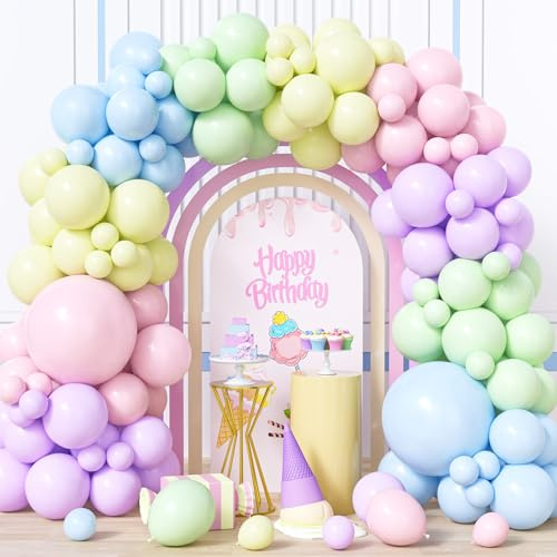Ousuga Arco Globos Pastel, 130Piezas Guirnalda Globo Macarrón Colorido Rosa Azul Amarillo Verde Morado Niña Niño Hombres Mujer Baby Shower Valentín Cumpleaños Boda Aniversario Graduación Deco
