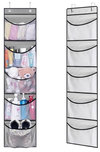 FENGQQKJ Organiseur à suspendre pour salle de bain, étagère de rangement, rangement pour jouets douillets, poche en tissu, 5 poches en maille pour casier
