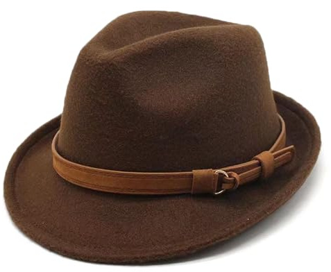 ITODA Dam ullfilt Fedora hatt klassisk vintage plommonhatt vinter Trilby Fedora Trilby hatt elegant panamahatt kort brätte jazzmössa gangsterhatt, Brun, M