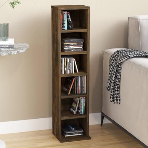Azzrora DVVD-hylla, CD-hylla, CD-förvaring, DVD-hylla stående, CD-ställ, CD-hylla rökt ek 21 x 20 x 88 cm träbaserade material
