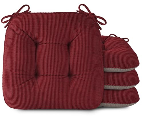 OVOV Seat Cushions for Dining Chairs 18 Inch Seat Pads Set of 4 | Soft Kitchen Seat Cushions, Non-Slip , Indoor Office , with 11 Inch Ties, for Office Workers, Middle-Aged and Older