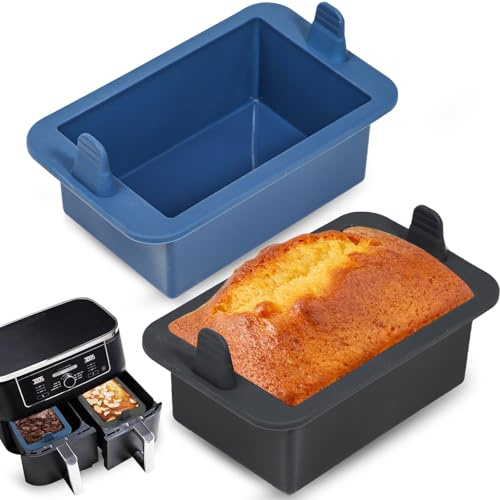 Webake Brotbackform Klein Silikonform für Heißluftfritteuse 2 Stück Air Fryer Silikon Kastenform 500g Airfryer Backform Kuchenform Rechteckig für Brot, Kasten, Kuchen, 14x9x6cm