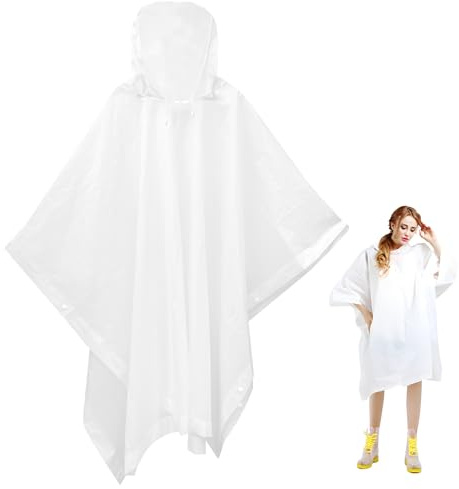 Elsrantor 2 Piezas poncho impermeable reutilizable, poncho con Capucha Unisex, chubasquero adulto ligero y Plegable, capa lluvia Portátil para Senderismo, chubasqueros para Ciclismo Viajes(Blanco)
