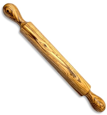 Stilux® Premium brödkavel av olivträ 40 cm, högkvalitativ kavel baktillbehör, kavel utrullningsstång korrugerad träkavel för perfekt bakning