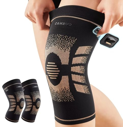 CAMBIVO Knee Support Men and Women, 2 Pack Compression Knee Sleeves | Copper Ion Odour Control, Anti Slip Fit, Dual Pull Tabs, Lightweight Comfort, Flexible Movement, for Sports and Daily Support