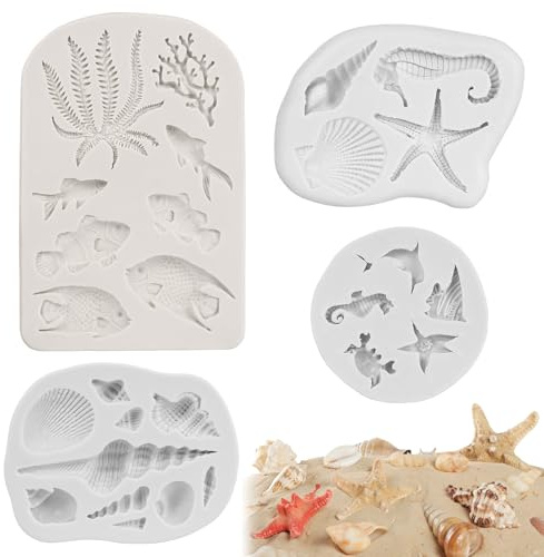 4 Pcs Moule Bougie Silicone, Moule Silicone Bougie Créatures Marines, Moules à Bougies en Silicones pour Savon Chocolat Gâteaux Fondant Bonbons DIY, Décorations de Fête Anniversaire Mariage