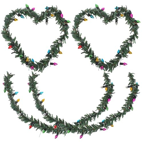 KICHOUSE 4pièces Décoration de Mini Maison avec Lumières Petite Couronne de Noël Mini Couronnes Lumineuses pour Sapin et Porte