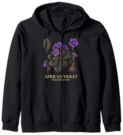 African Violet Saintpaulia Ionantha Vintage Plant Study Zip Hoodie