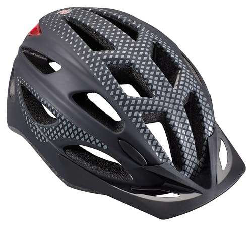 Schwinn Beam Lighted Helmet for Adults, Size 58 - 62 cm for Riders Ages 14+, Rear LED Light, Reflective Strips, Adjustable Dial and Straps, 17 Air Vents, Removable Visor, Adult Bike Helmet