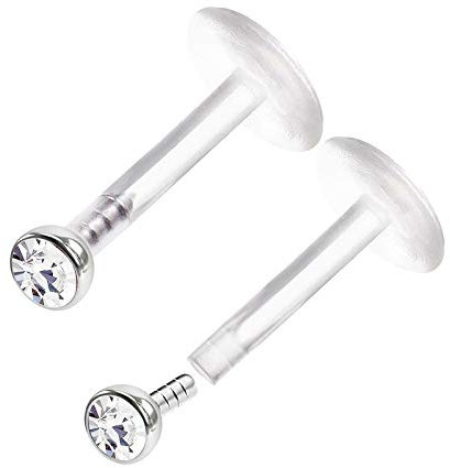 KJM FASHION 2 STK Flexibles Acryl Push In Labret 1,2 mm 16 g 6mm 1/4 2mm Klar Marilyn Monroe Snakebites Lip Ohrringe Madonna Piercing Schmuck 0293