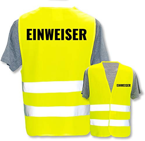 Hochwertige Warnweste mit Leuchtstreifen * Bedruckt mit: Einweiser * Farbe + Größe: Gelb (M/L) * Thema Sicherheit und Team * Farbiger oder Reflektierender Druck