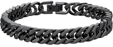 ChainsHouse Black Bracelet for Mens 8mm 21cm Punk Rock Hip Hop Curb Chain Bracelet