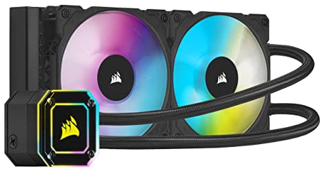Corsair iCUE H100i ELITE CAPELLIX Liquid CPU Cooler (33 Ultra-Bright CAPELLIX RGB LEDs, Two 120 mm ML RGB Series PWM Fans, 400 to 2,400 RPM, Zero RPM Mode, Corsair iCUE Commander CORE Included) Black