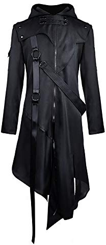 Feynman Gotisk jacka för män, steampunk-frack, viktoriansk, retro, medellång kappa, punk, cosplaykostym, huvjacka, smokingjacka, uniform svart, M