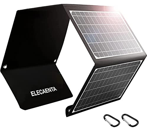 ELECAENTA 30W Portable Solar Panel Charger, 18W USB C Fast Charging, QC 3.0 and USB A Ports for Cellphones Tablets Camera Power Bank, IPX5 Waterproof, Foldable Solar Charger for Camping Backpacking