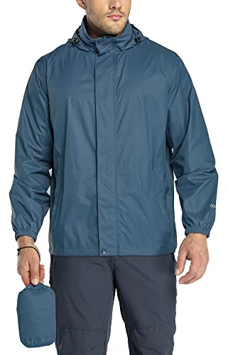 33,000ft Men's Lightweight Waterproof Outdoor Jackets Windproof Rain Shell Jacket Packaway Hooded Raincoat for Golf Fishing Cycling Royal Blue L