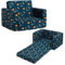BEJOY Kids Sofa Bed 2-in-1 Flip Out Cuddly Toddler Couch Convertible Sofa to Lounger Children Sofa Bed Children's Day and Birthday Gift for Girls Boys, Navy Blue with Cool Dinos