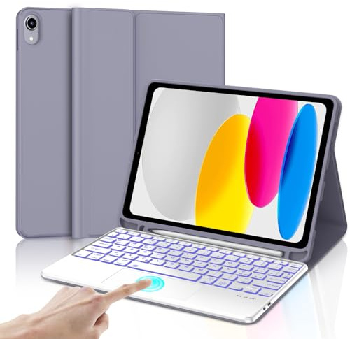 Tastiera per iPad A16 11 Generazione /10 Generation (11/10.9 pollici, 2025/2022) con Touchpad, Cover Tastiera Italiano Staccabile Bluetooth Illuminato per iPad 11/10 Generazione, Viola lavanda