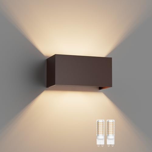 Klighten Lampada da Parete per Interni/Esterni Bianco Caldo 3000K, Moderno Applique da Parete Interno Angolo del Fascio Regolabile Aplique Led da Parete IP54 Impermeabil (Bronze)