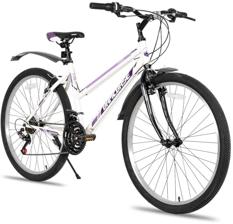 Hiland 24 tums mountainbike, 7-växlad dubbel V-bromsar MTB, vit mountainbike för ungdomar vuxna män kvinnor