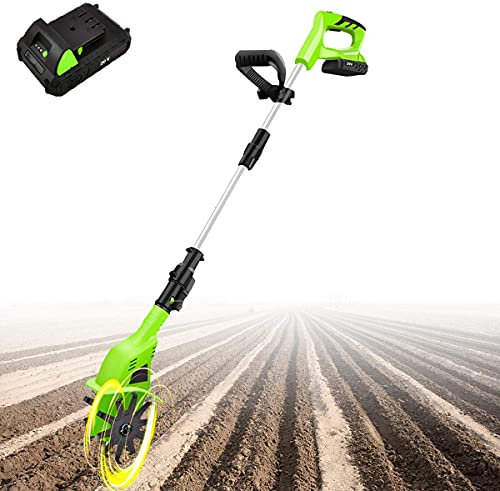 Motoazada de jardín, cultivadora eléctrica, Mango Ajustable, cultivadora Barata de 20 V, Ancho de Trabajo 10 cm, Profundidad 25 cm, Cuchillas giratorias de Acero Inoxidable