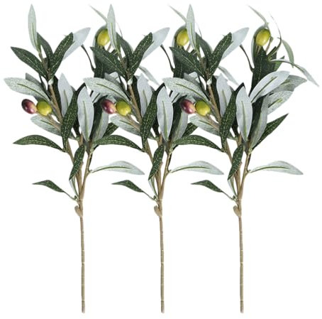 PRETYZOOM Faux Olive Branches 3 Pack Artificial Olive Branch Stems Green Leaf Ornament for Home Office Wedding Table Decor