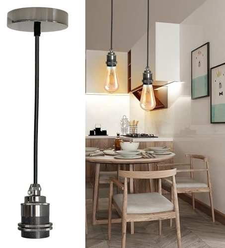 YINYI E27 Lampenaufhängung Metall, Vintage Lampenfassung Pendelleuchte, 120cm Textilkabel Höhenverstellbar, Schnurpendel Kabel Lampenhalterung für Deckenbeleuchtung DIY Deckenleuchte(Nicht Glühbirne)