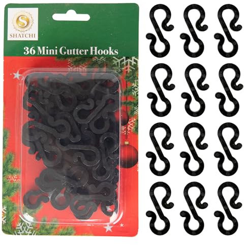 36Pcs Black Mini Gutter Hooks S Shape – Reusable Christmas Light Hangers, Plastic Gutter Hanging Clips for Outdoor Festival & Seasonal Fairy Lights