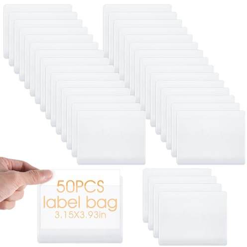 Oruola 50 Stück Etikettenhalter Selbstklebend,10 x 8 cm Beschriftungsfenster Selbstklebend,Transparent Wasserfest Klassifizierung Visitenkartenhülle für Supermarkt,Bücherregal,Büroschreibtisch