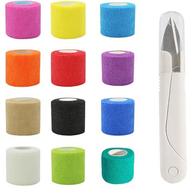 12 Stück Fingertape,Selbsthaftende Bandage,Selbsthaftender Verband,Selbstklebende Bandage Mit 1 Stück Schere,Für Stretch Sportler,Handgelenk,Knöchel,Pet (2.5cm×4.5m)