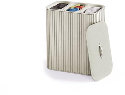 Joseph Joseph Tota Trio Luxe 90L Bamboo Laundry Basket, 3x 30L Compartments, Removable Bags, Ecru