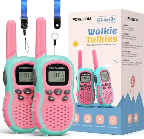 FOREDOM J388C Walkie Talkies para Niños, Pack de 2, de Largo Alcance, con Linterna - Rosa